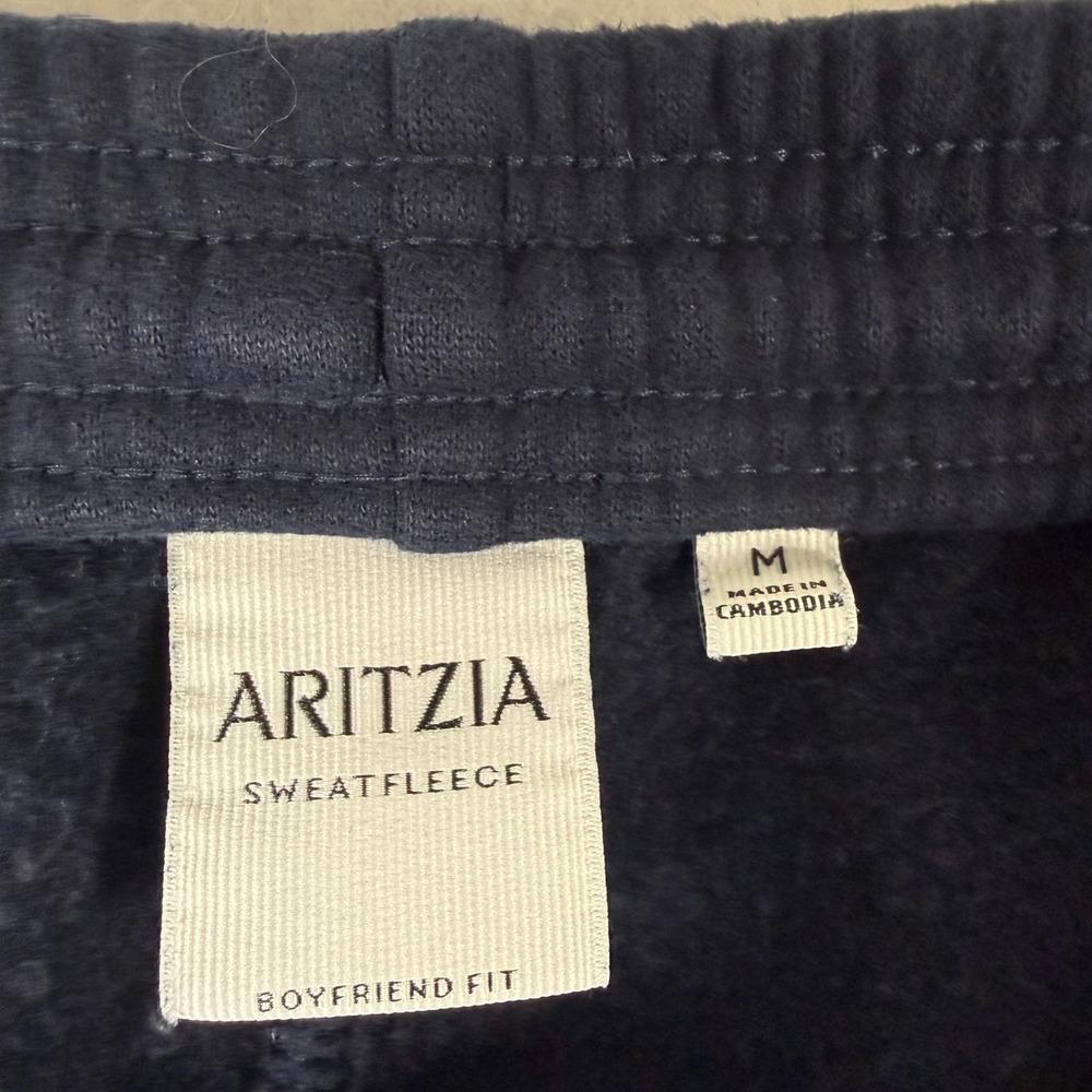 Aritzia Sweatfleece Boyfriend Wide Leg Sweatpants Womens Medium Navy Blue Cozy - Picture 2 of 11